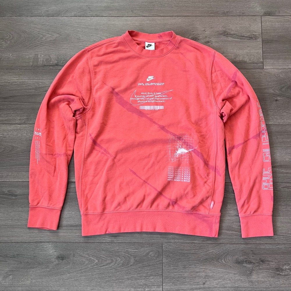 Nike Phys Enlightenment Crewneck Sweatshirt Coral Pink Graphic Mens Small
